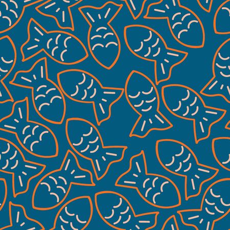 Vector seamless repating goldfish outline pattern. Perfect for scrapbooking, wallpaper and fabric.のイラスト素材