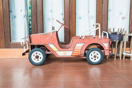 clasic old toy car on the florの写真素材