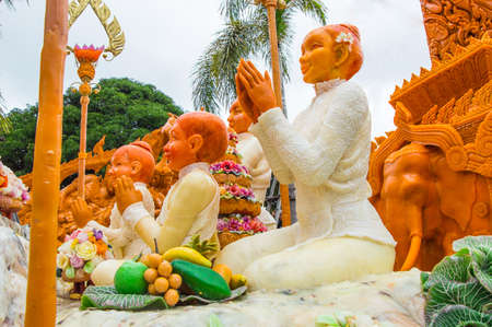 the big candle festival in thailandの写真素材
