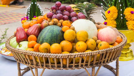  fruits in basketの写真素材