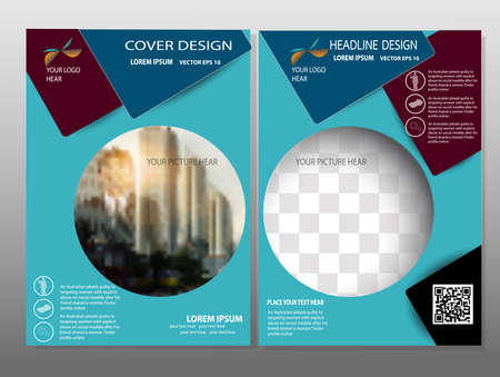 Blue annual report brochure flyer design template vector, Leaflet cover presentation abstract flat background,Headline background, layout in A4 sizeのイラスト素材