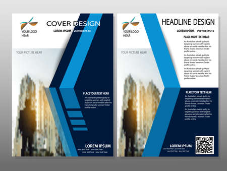 Blue annual report brochure flyer design template vector, Leaflet cover presentation abstract flat background,Headline background, layout in A4 sizeのイラスト素材