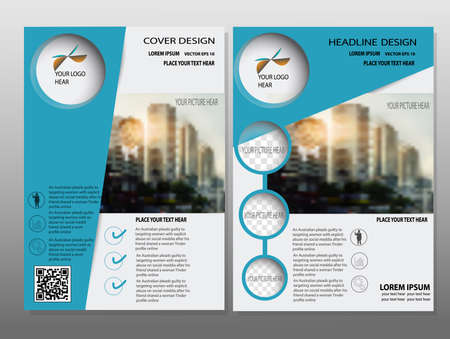 Blue annual report brochure flyer design template vector, Leaflet cover presentation abstract flat background,Headline background, layout in A4 sizeのイラスト素材