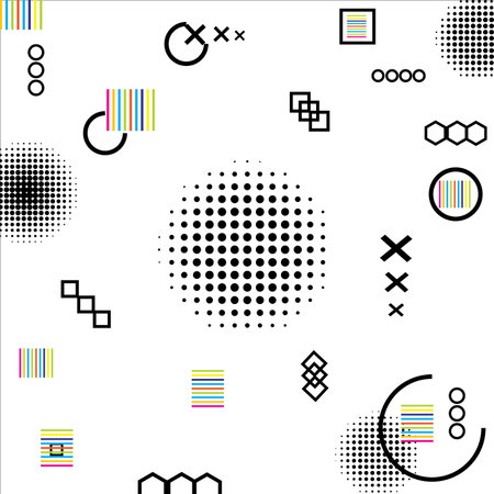 Abstract geometric lines pattern memphis style isolated on white background. Vector graphic illustrationのイラスト素材