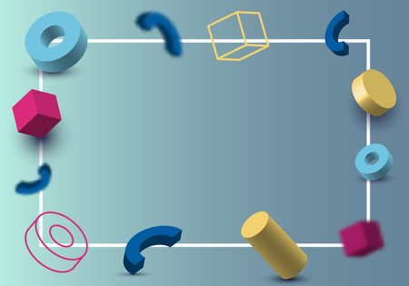 Abstract geometric 3d backdrop on blue background. Vector graphic illustration.