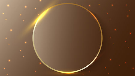 Abstract elegant brown circles and golden ring on brown background luxury style. Vector graphic illustration.のイラスト素材