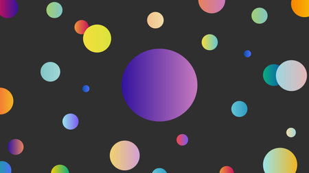 Abstract colorful circles gradient effect pattern on dark background. Vector graphic illustration.のイラスト素材