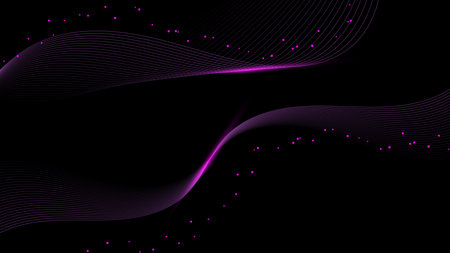 Abstract shiny purple wave lines elements with glowing light on black background luxury style. Vector graphic illustration.のイラスト素材