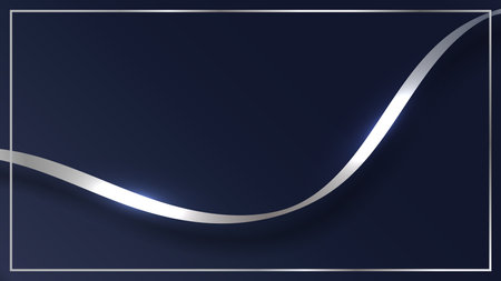 Abstract 3D luxury silver waveform ribbon on blue with frame background. Vector graphic illustration.のイラスト素材