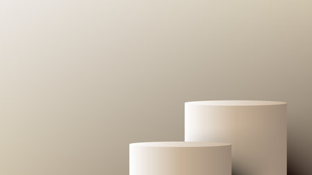 3D white podium stand minimal wall scene on brown background. You can use for product display, presentation mock up, showcase, etc. Vector graphic illustration.のイラスト素材