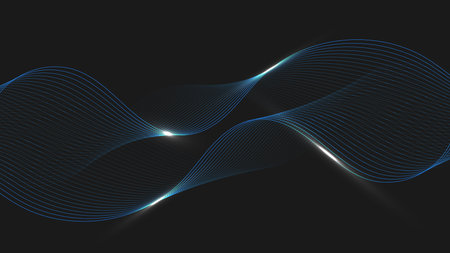 Abstract curve neon glow on and black background technology concept. Vector graphic illustration.のイラスト素材