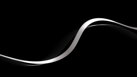 Abstract lines and ribbon silver neon glow on black background.Vector graphic illustration.のイラスト素材