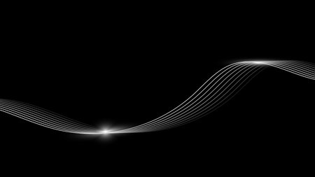 Abstract curve white neon glow on black background technology concept. Vector graphic illustration.のイラスト素材