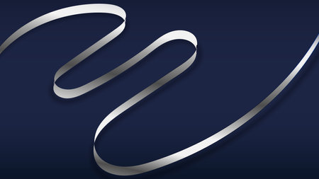 Abstract silver ribbon with glowing light effect on blue background.Vector graphic illustration.のイラスト素材