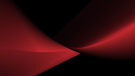Abstract wave line red elements with glowing light on dark background. Vector graphic illustration.のイラスト素材