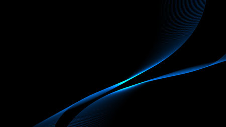 Dark blue lines abstract  with glowing wave on background. Wave moving dots flow particles.のイラスト素材