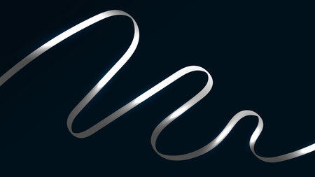 Abstract silver ribbon lines elements with glowing light effect on background. Ribbon silver on background.のイラスト素材