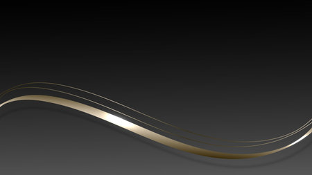 Abstract luxury ribbon and line elements with glowing light effect on black background. Elegant gold line.のイラスト素材
