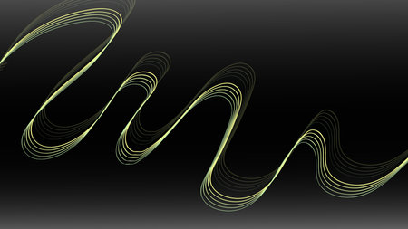 Abstract lines elements with glowing light effect on dark background. Line yellow light on background.のイラスト素材