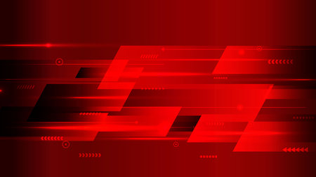 Abstract technology digital futuristic concept glowing stripes geometric elements on dark background. Red technology background.のイラスト素材