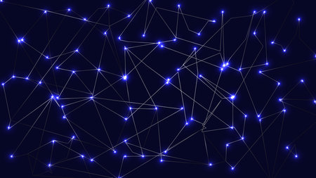 Abstract low polygon technology futuristic concept glowing on dark background. Connect concept.のイラスト素材