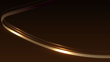 Abstract luxury ribbon lines elements with glowing light effect on brown background. Ribbon gold.のイラスト素材