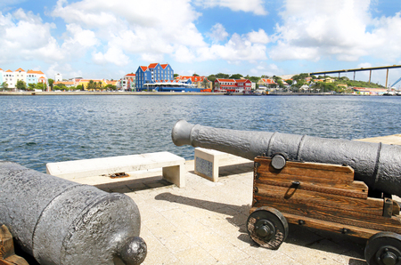 Willemstad, Curacao. Dutch Antilles. Colourful Buildings attracting tourists from all over the world. Blue sky sunny day.の写真素材