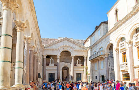SPLIT, CROATIA - June 28, 2019: The Diocletian Palace in Split, Crotia. Built fourth century AD. Crowded with tourists.のeditorial素材