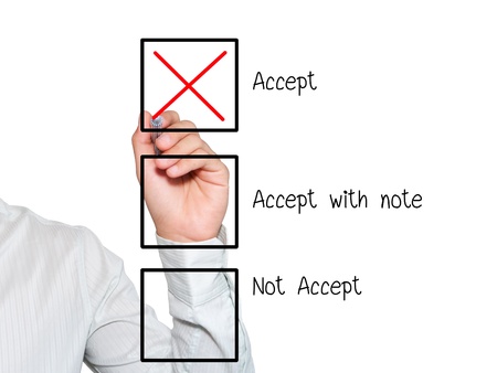 businessman making a positive decision by mark correct at Accept box