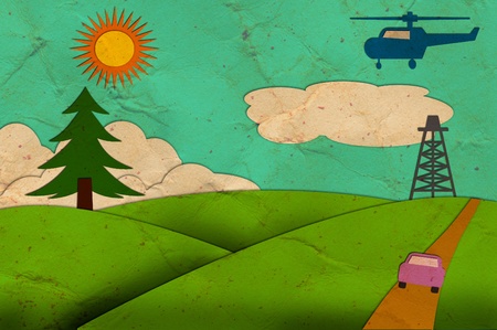 Rural view of recycled paper craft stick on white backgroundの写真素材