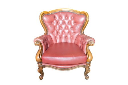 antique leather chair isolated on white backgroundの写真素材