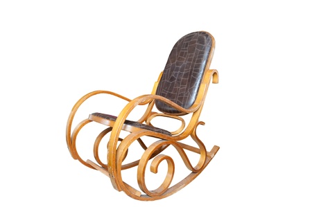 Vintage dirty rocking chair cover with dust isolated on whiteの写真素材