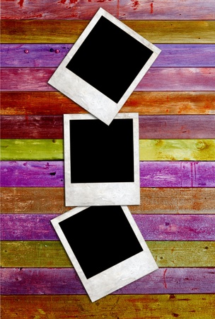 White paper picture frame on multi color wood panelの写真素材