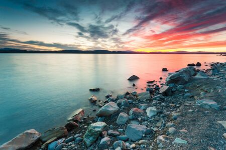 Beautiful sunrise scene at Pukaki lake, New Zealand