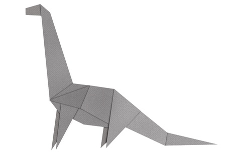 Origami of Brontosaurus form recycled paper isolated on whiteの写真素材