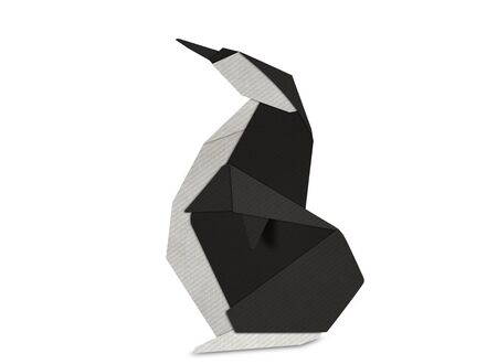 Origami of Penguin form recycled paper isolated on whiteの写真素材