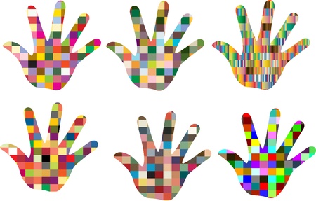 Set of multi color mosaic hand isolated on whiteのイラスト素材