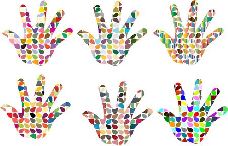 Set of multi color mosaic hand isolated on whiteのイラスト素材