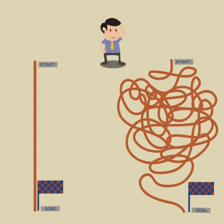 Cartoon of Business man confusing which direction to chooseのイラスト素材