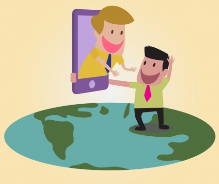 People from part of the world can see each other with internet technologyのイラスト素材