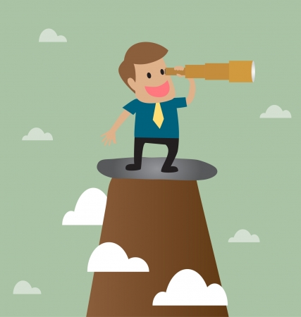 Business Vision concept : Businessman looking to the view with telescopeのイラスト素材