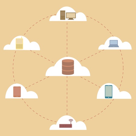Vector of Electronic Devices connected to cloud serverのイラスト素材