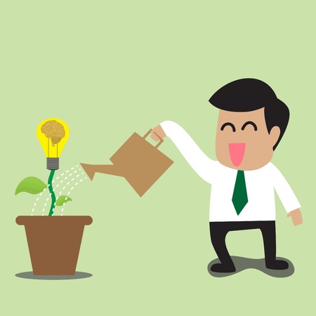 Vector cartoon of Businessman watering a light bulb idea plantのイラスト素材