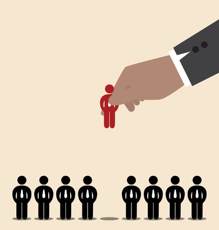 Businessman hand pick red man icon among black man iconのイラスト素材
