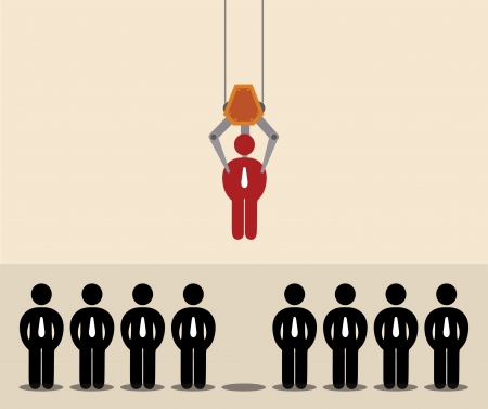 Vector cartoon of Red man icon is picking amoung black man icon by Claw Crane Arcade Gameのイラスト素材