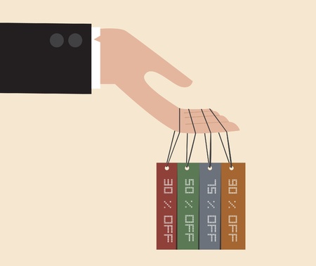 Vector of Businessman hand hang with discount tagのイラスト素材