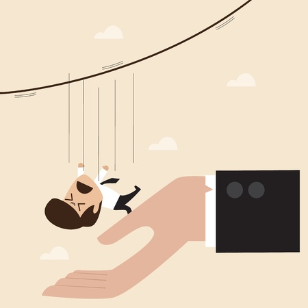 Businessman falling from rope to the big handのイラスト素材