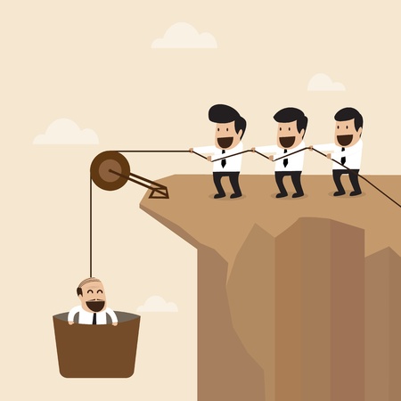 Teamwork concept   Businesspeople help to pull another from bottom of cliffのイラスト素材