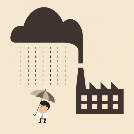 Vector cartoon of Acid rain cause from industry pollution falling to peopleのイラスト素材