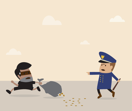Vector cartoon of Policeman is chasing thiefgのイラスト素材